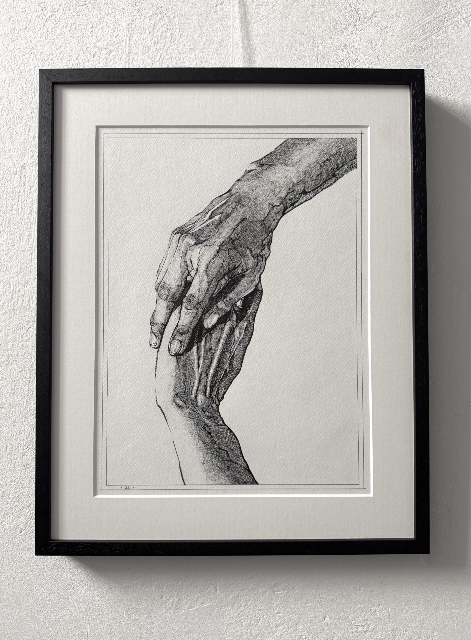 Rimo Lausmaa raamitud joonistus "Still Friends" 41x51