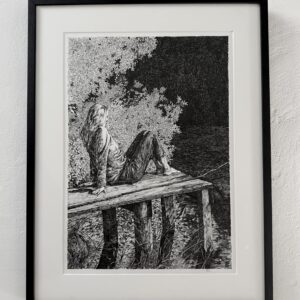 Rimo Lausmaa raamitud joonistus "Girl and the Rod" 48x62