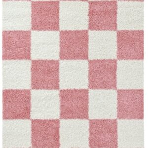 Ruuduline vaip Gordes roosa ja valge